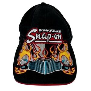 Vintage Choko Snap On SnapBack Hat O/S Black Car Themed Flames Adjustable GUC